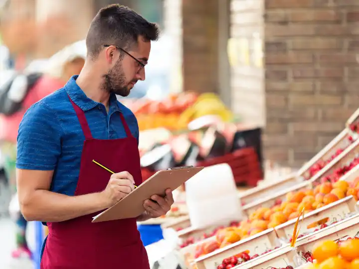 Organic wholesaler inspecting fresh produce